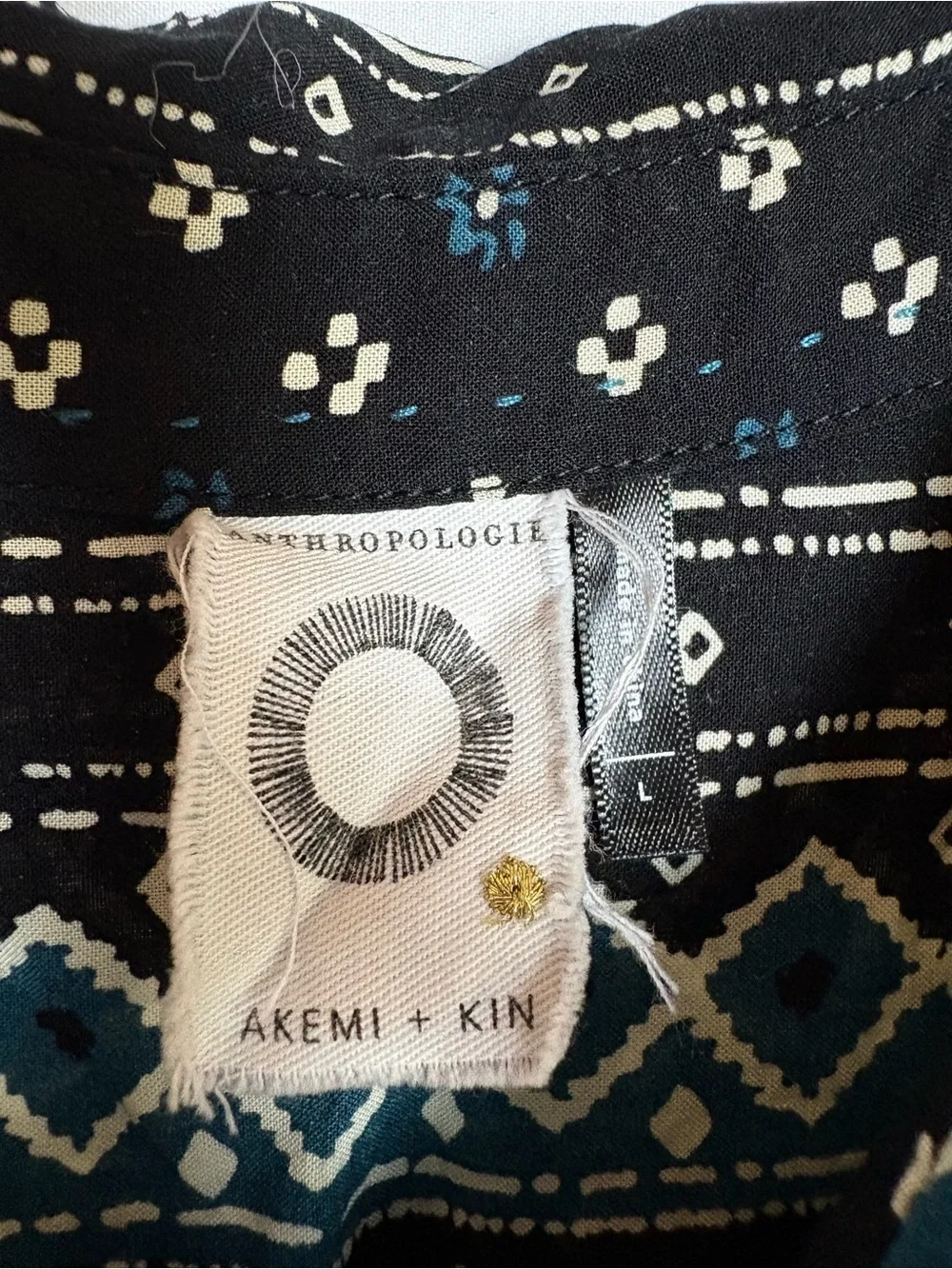 Anthropologie Black Sleeveless Button-Down Top with Teal Trim